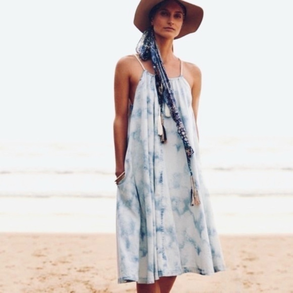 ANTHROPOLOGY Holding Horses Blue & White Rope Tie-Dye Swing Dress